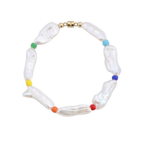 Genuine Freshwater Stick Pearl Rainbow Colorful Beaded Stacking Bracelet - Picture 3 of 4